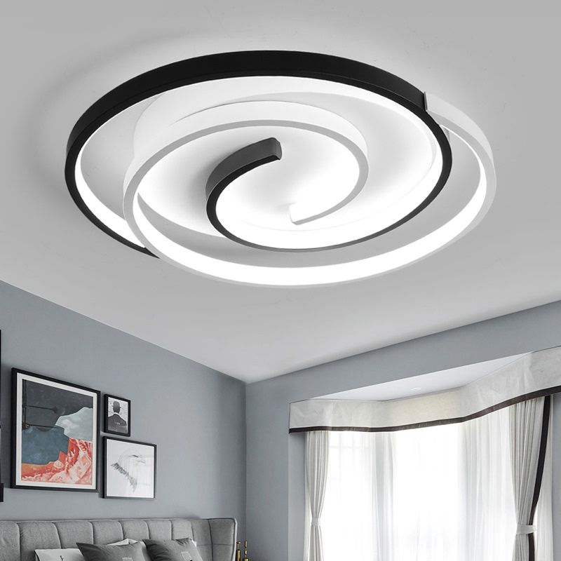 Black and White Swirl Ceiling Light Simple Metal LED Flush Mount Lighting Fixture for Bedroom