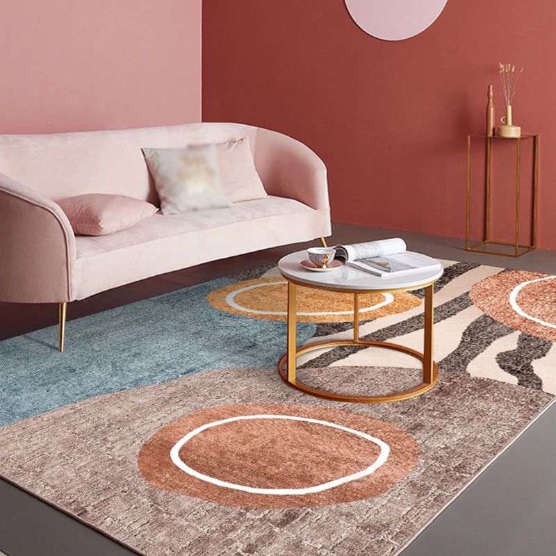 Orange Modern Rug Polyester Color Block Rug Non-Slip Backing Rug for Living Room