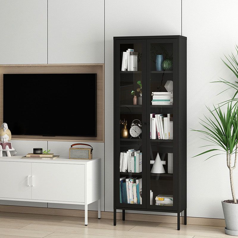 Modern Style Bookcase Metal Closed Back Bookshelf with Door for Home Office