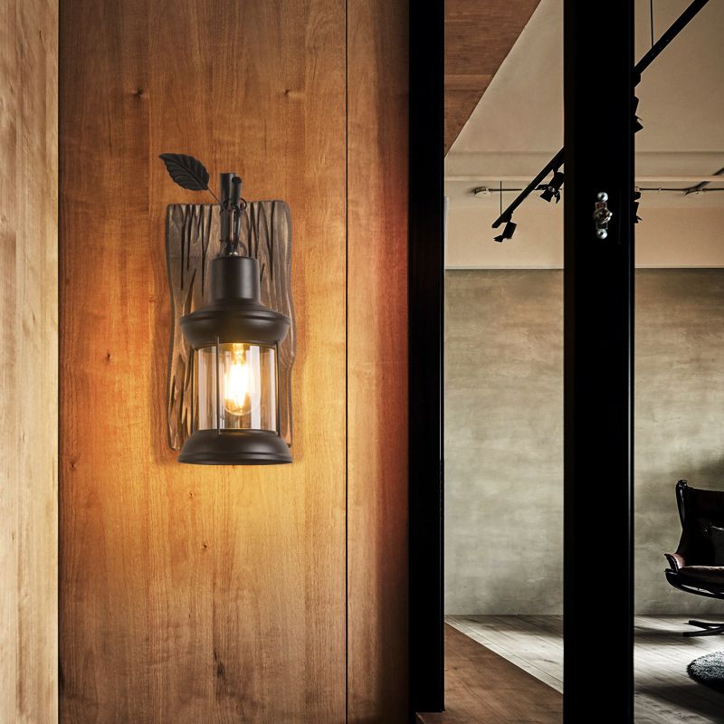 Kreativer Branchmodellierung Wandleuchte transparenter Glasschatten Industriestil Retro Wandleuchte in Schwarz