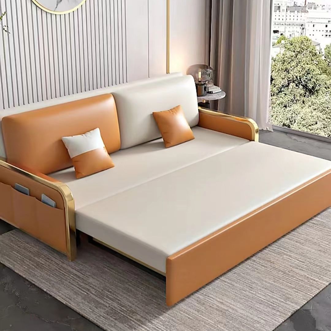 34.6" H Contemporary Faux Leather Armless Sofa Bed for Living Room