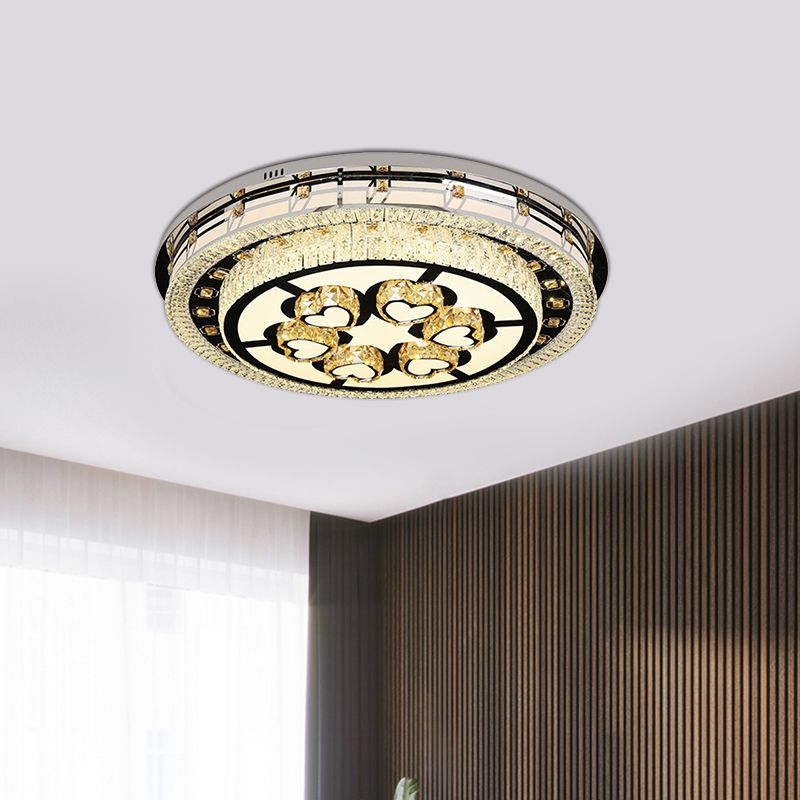 Chrome Loving Heart Ceiling Light Fixture Contemporary Crystal LED Living Room Flush Mount with Tiered Round Design
