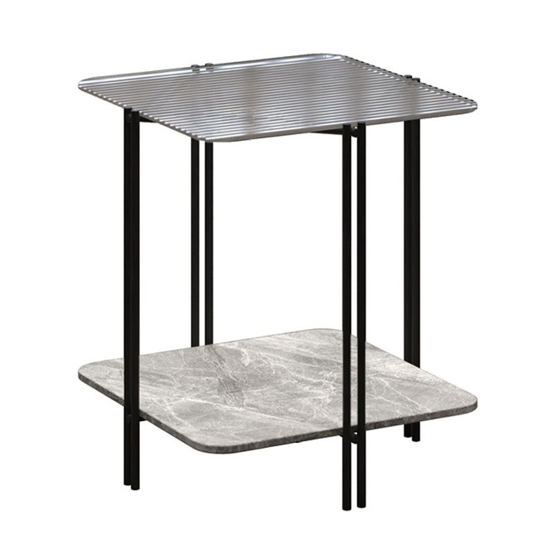 Modern Square Glass Side Table 23.62" Tall 4 Legs Shelf Included End Table