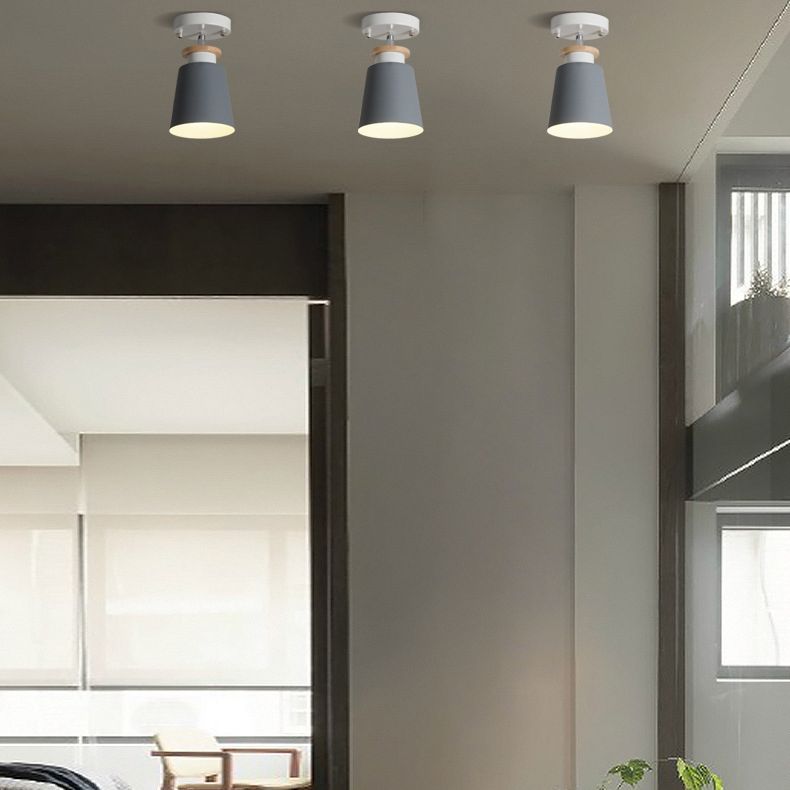 1 Light Ceiling Lighting Nordic Style Metal Cone Semi Flush Mount Lighting for Living Room
