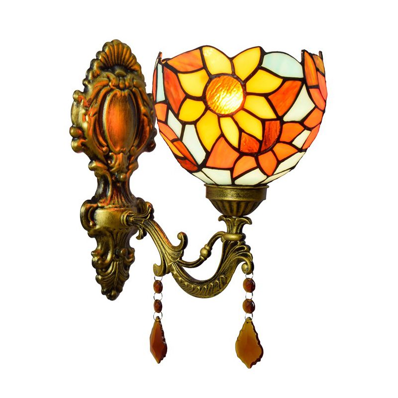 Handcrafted Stained Glass Brass Sconce Sunflower 1-Light Tiffany Wall Mount Light Fixture