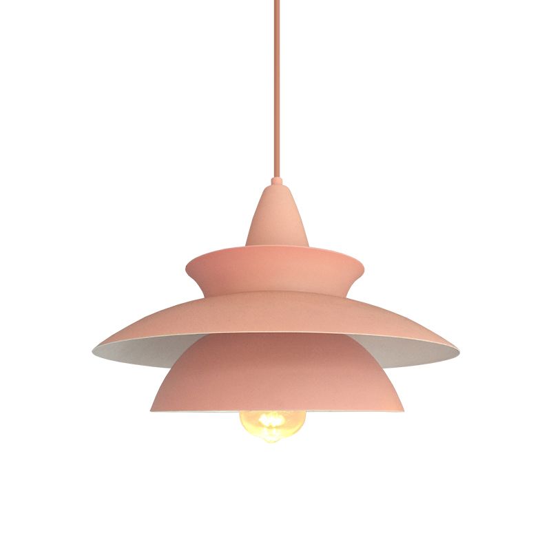 Macaron 3 Layers Iron Hanging Light 1-Light Pendant Ceiling Lamp in Pink over Table
