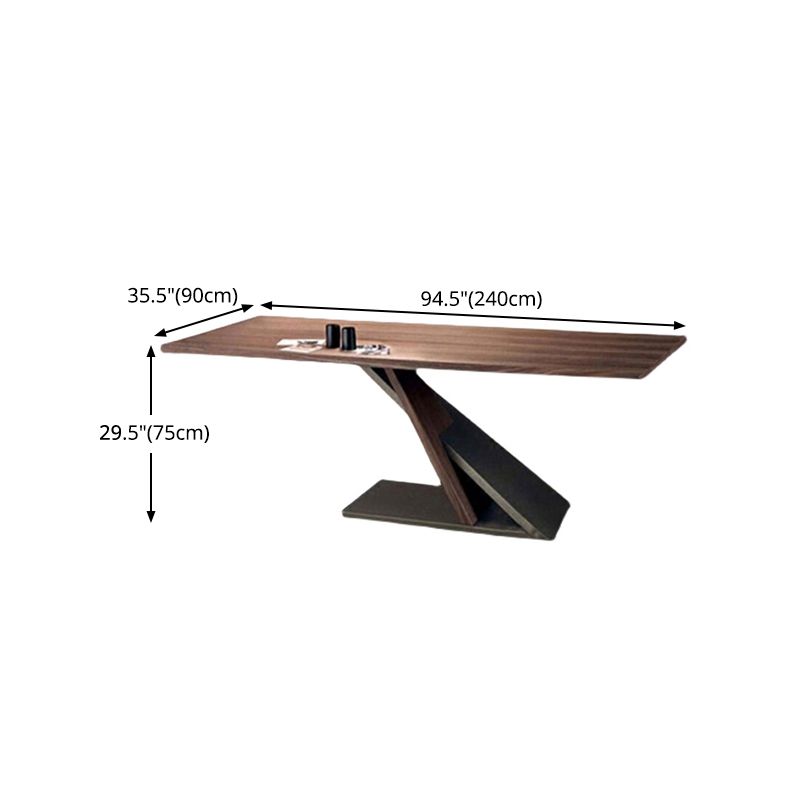 Industrial Pine Wood Table for Restaurant Rectangle Dining Table with Pedestal Base