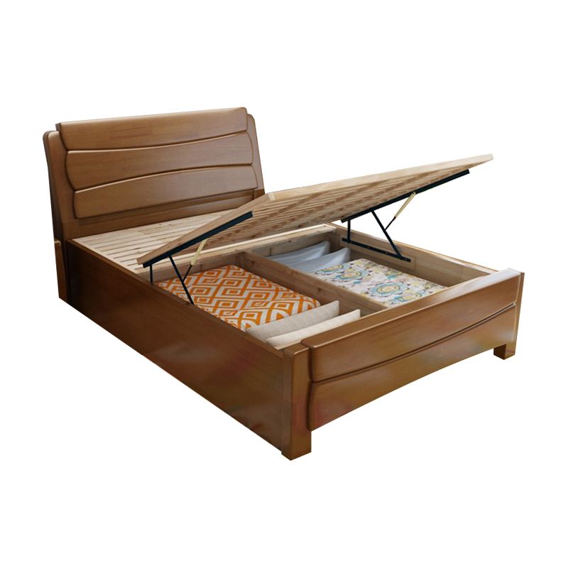 84.65 inch Wide Traditional Bed Frame Rubberwood Standard Bed with Headboard