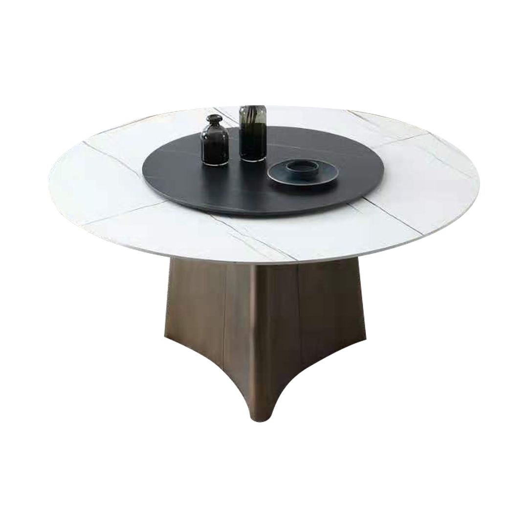Contemporary Round Stone Standard Height Table Dining Table with Pedestal Base