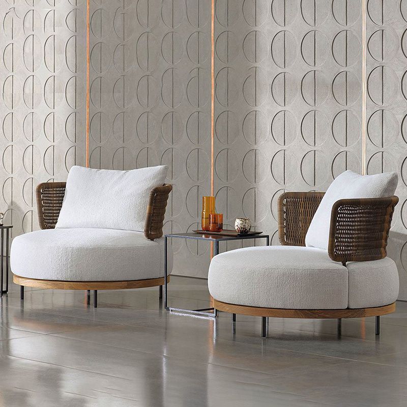 Rattan Outdoor Patio Sofa Wood Tropical Patio Sofa with Cushions