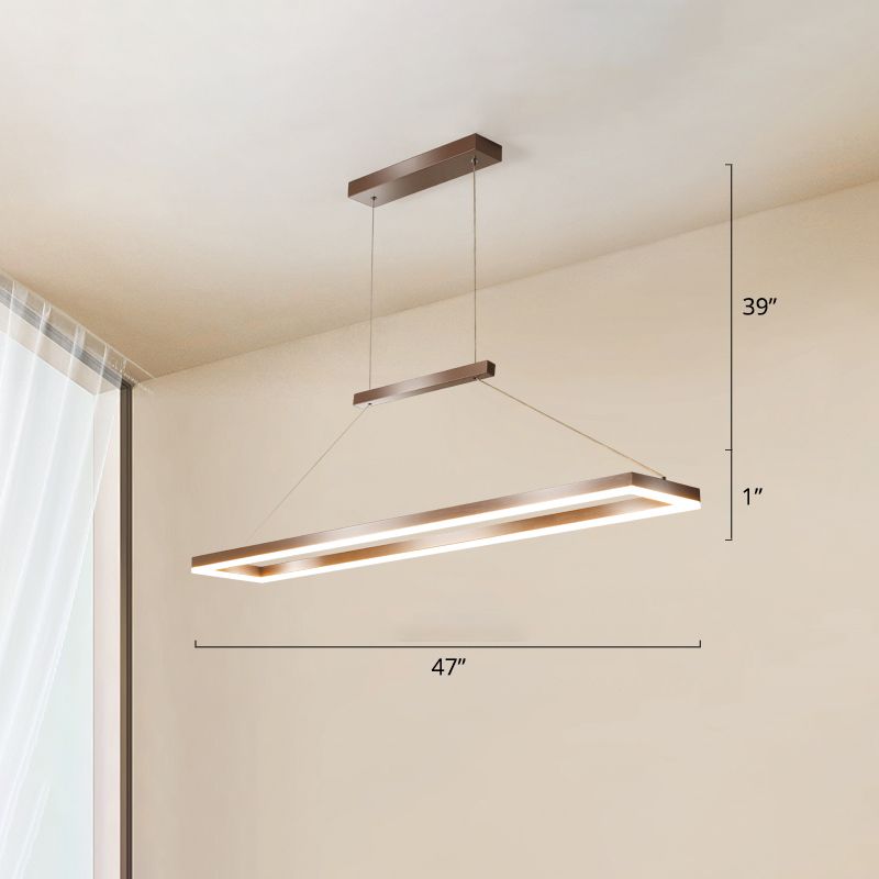 Rettangolo Metal Island Affermazione Luce semplicità Luce a ciondolo a LED per sala da pranzo