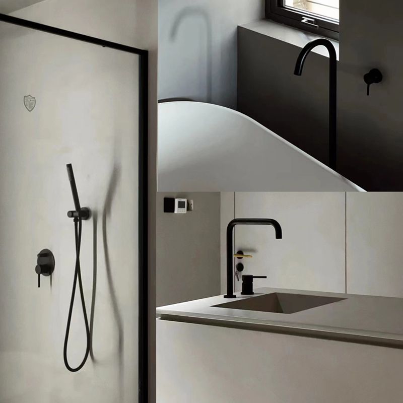 Contemporary Bathroom Faucet Floor Mounted Copper High Arc Fixed Freestanding Faucet