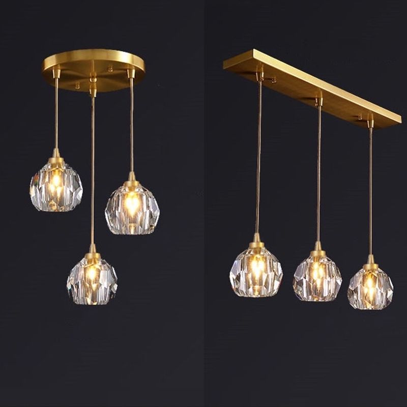 Round Down Lighting Pendant Modern Style Crystal Coppery Suspension Pendant Light