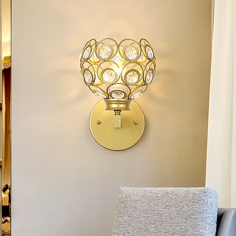 Dome Clear Crystal Wall Lamp Modernist Style 1 Bulb Black/Brass Finish Wall Lighting Fixture for Bedroom