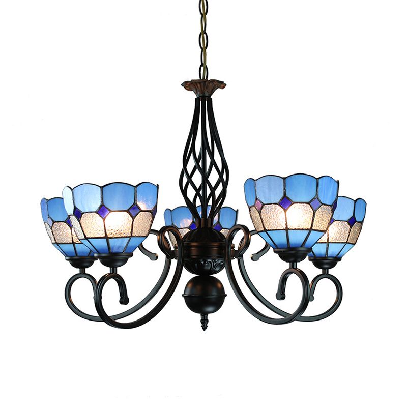 5 luci ciotola illuminazione lampadario con tonalità in vetro regolabile Glass mediterraneo Blu Light