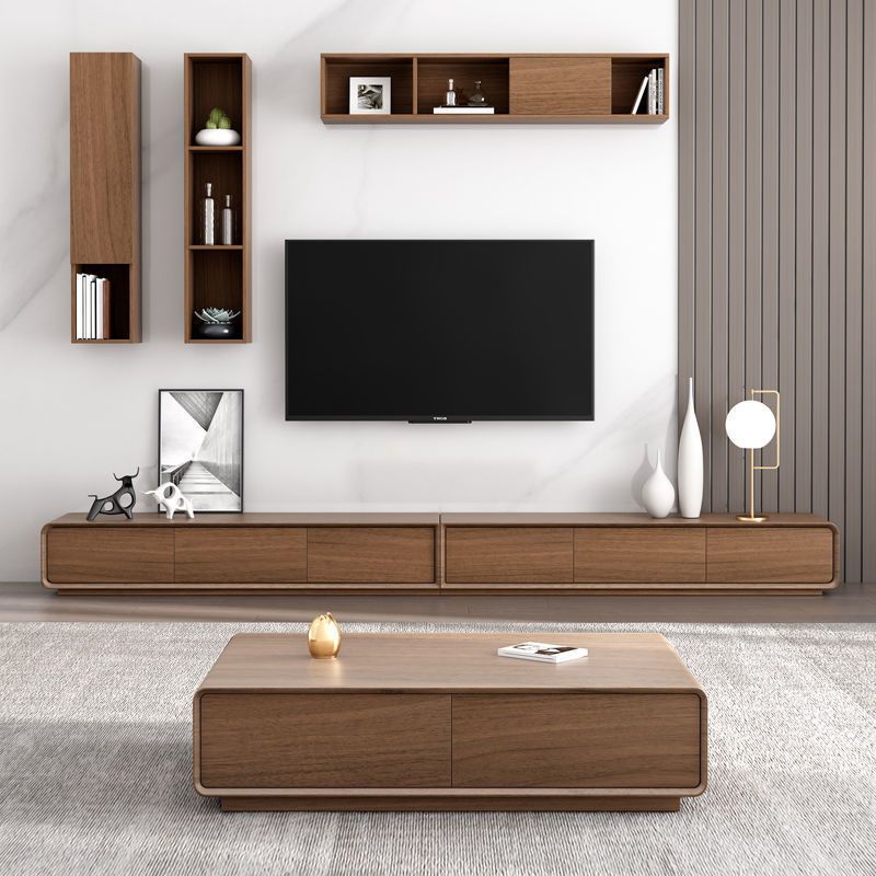 Wooden TV Cabinet Console Contemporary Stand Console in Brown