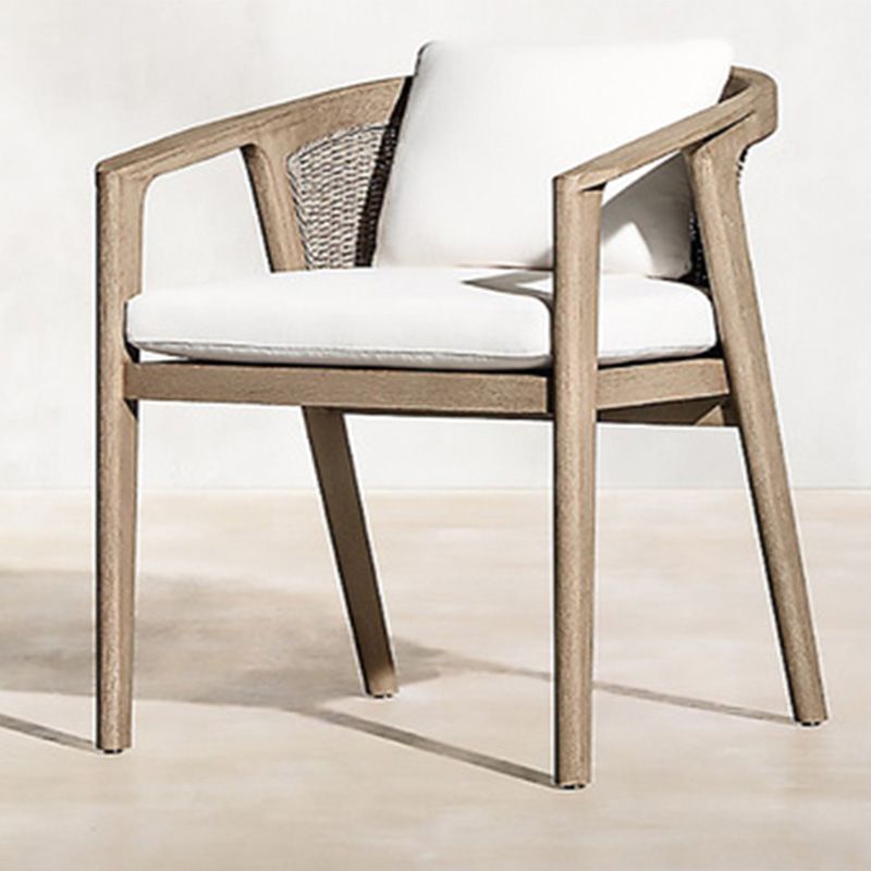 Solid Wood Patio Dining Chair Modern Upholstered Chairs in Light Brown