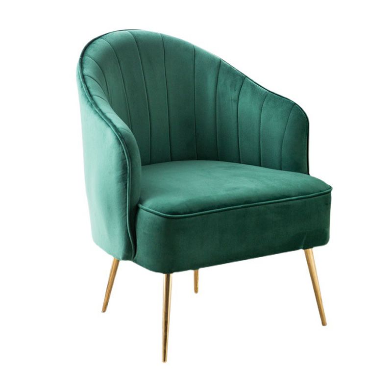 24.4"Wide Velvet Sloped Arms Barrel Chair with Basic Four Legs and Sewn Pillow Back