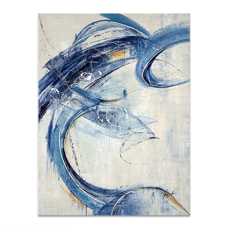 Blue Contemporary Rug Polyester Abstract Print Rug Washable Rug for Drawing Room
