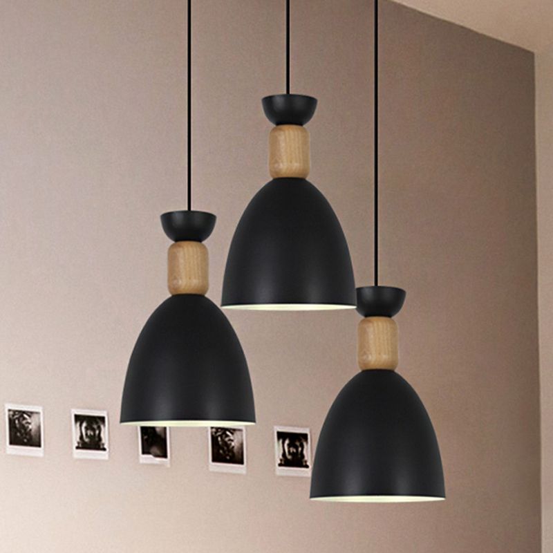 Dining Room Domed Suspension Light Metal Wood One Bulb Macaron Hanging Light