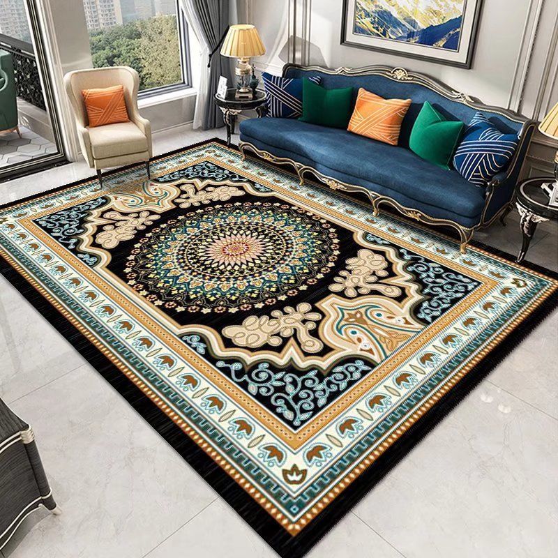 Classical European Rug Medallion Print Carpet Polyester Stain Resistant Rug for Home Decor