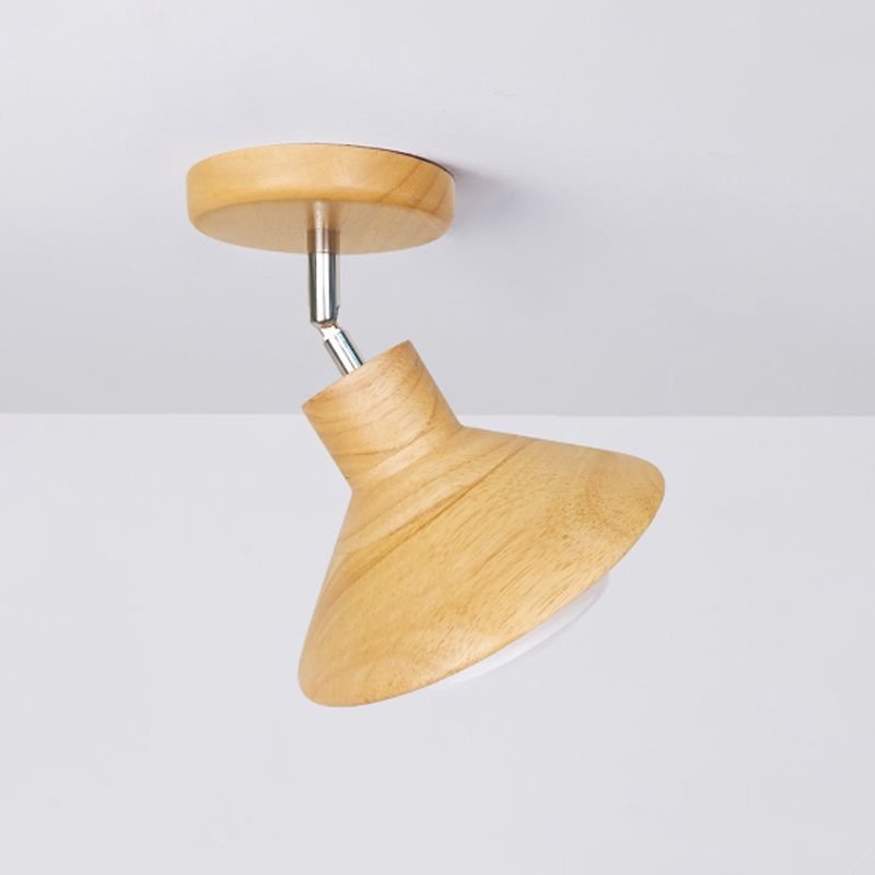 Cone Shape Wood Flush Light Modern Style 1 Light Flush Mount Ceiling Lights in Brown