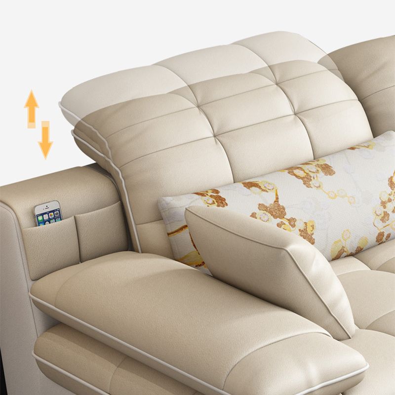 Contemporary Faux Leather Sofa & Chaise Biscuit Back Pillow Top Sofa