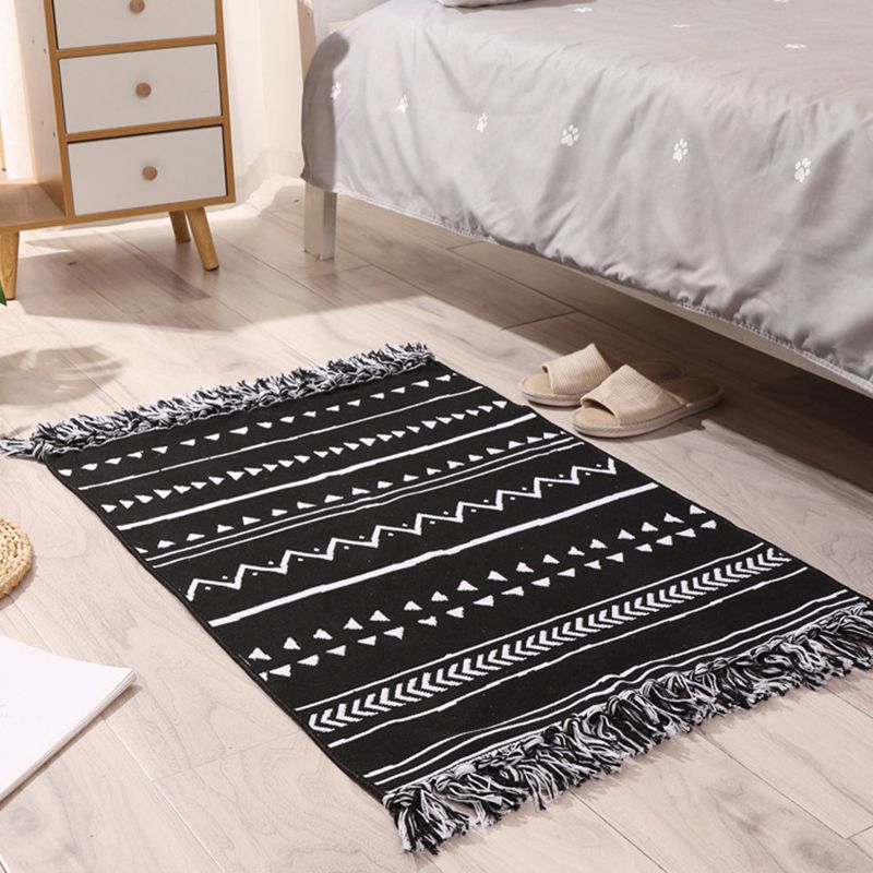 Zwart Boheems tapijt katoen Americana Patroon Area Rug Fringe Indoor Tapijt voor thuisdecoratie