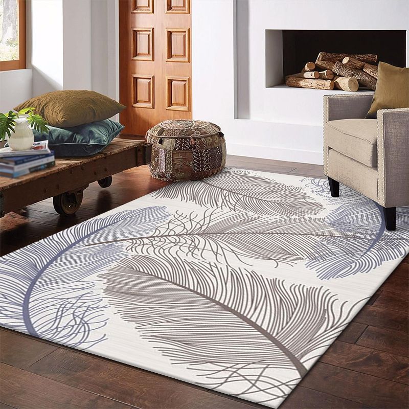 Simple Feather Pattern Rug Funky Polyester Indoor Carpet Friendly Washable Area Carpet for Living Room