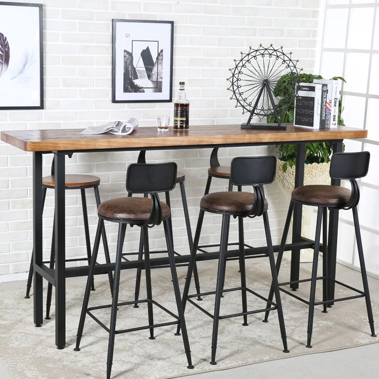 Indoor Rectangle Counter Height Table Trestle Solid Wood Natural Counter Table