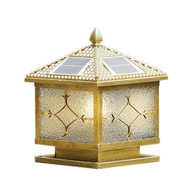 Rectangular Shape Metal Solar Pillar Lamp Modern Style 1-Light Outdoor Light