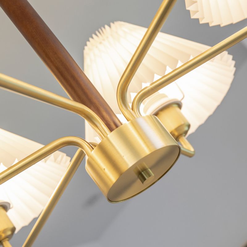 Livre de suspension effilée lustre en bois de noyer vintage avec ombre de tissu pour chambre à coucher