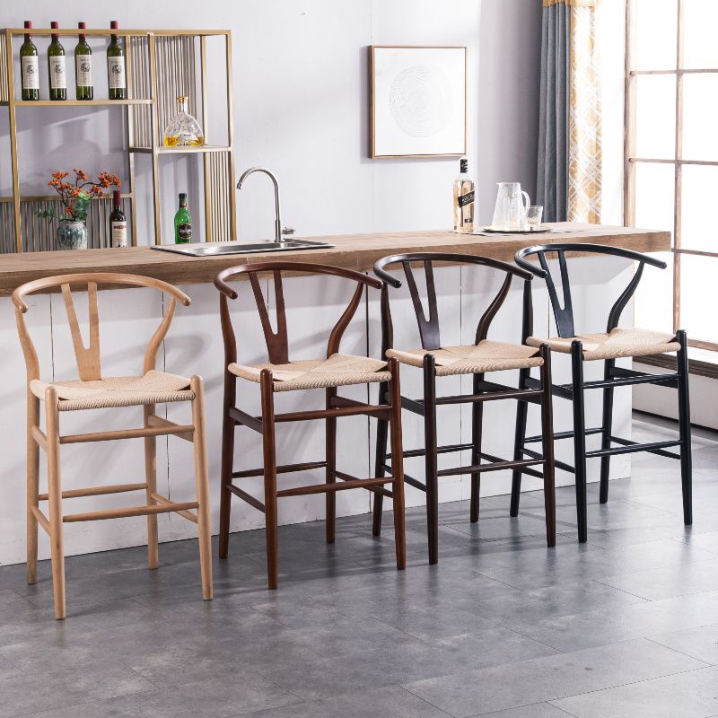 Scandinavian Wood Counter Stools Low Back Indoor Single Bar Stool with 4 Legs