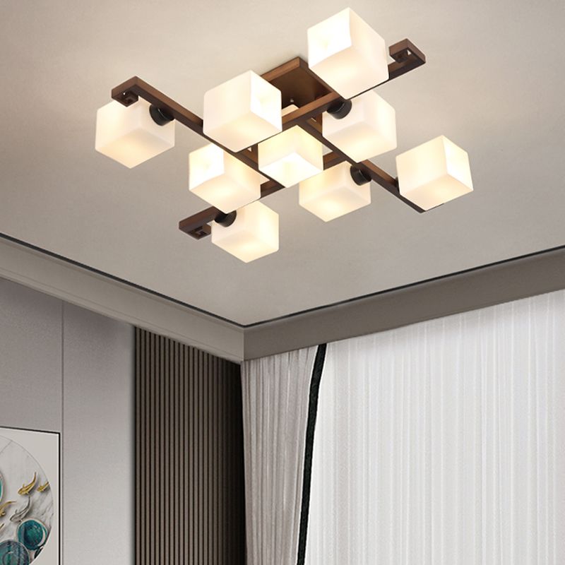 Square Shape Wood Flush Light Modern Style Multi Lights Flush Mount Fixture