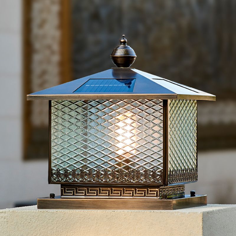 1-Light Solar Energy Pillar Lamp Square Outdoor Light for Garden