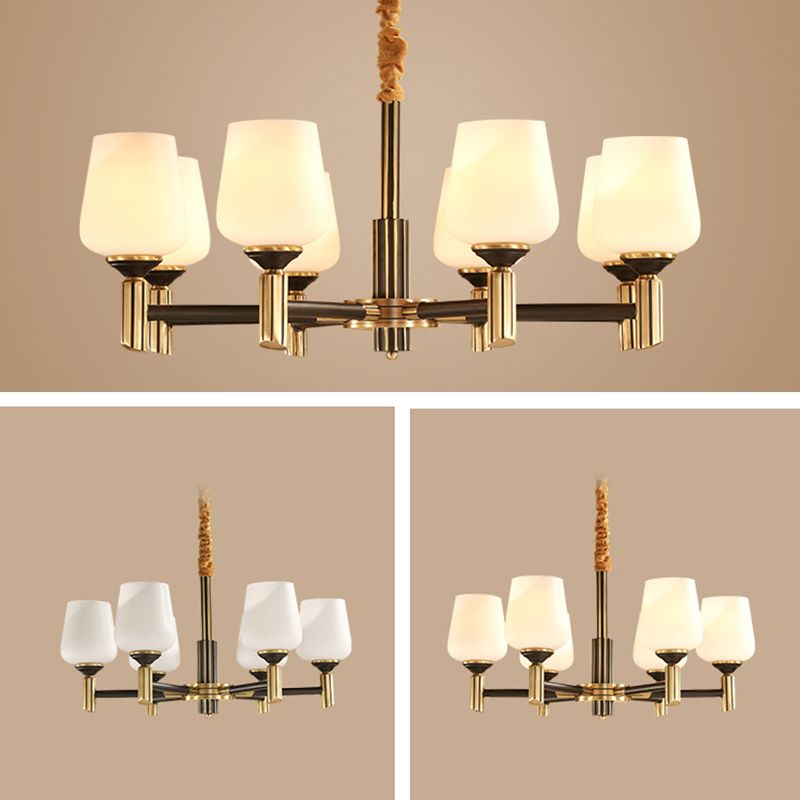 Cup Chandelier Light Fixture Traditional White Glass Pendant Lighting for Restaurant