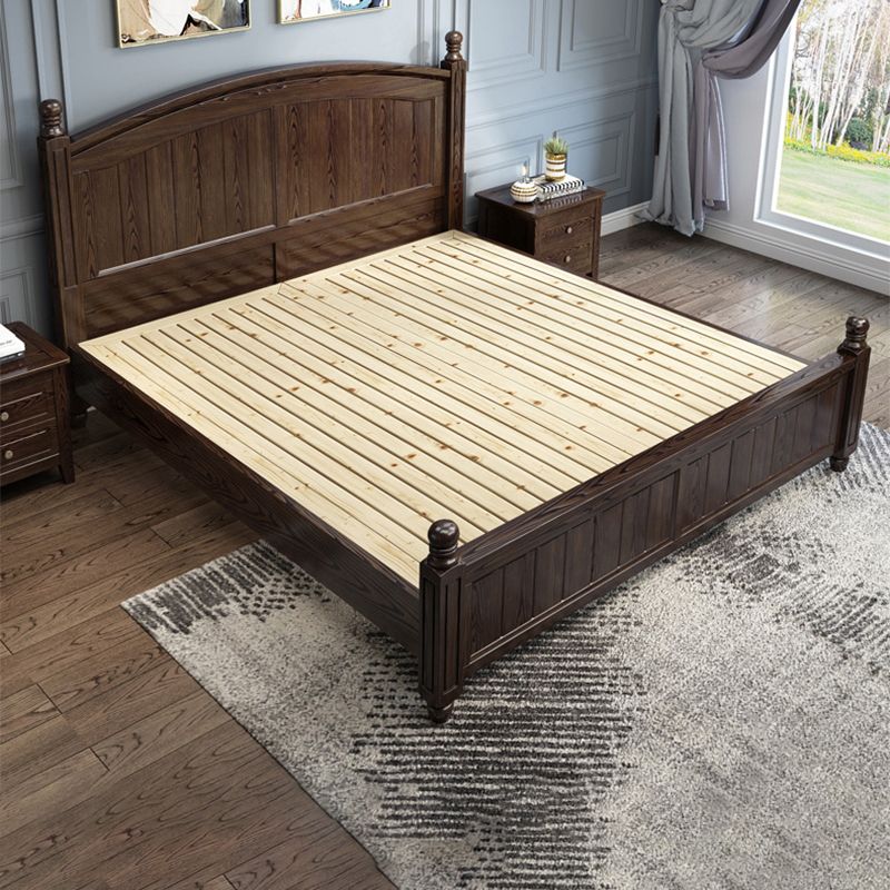 Espresso Mid-Century Modern Standard Bed Ash Bed Frame with Headboard