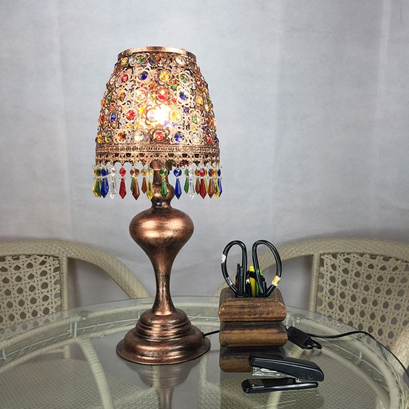 Lampe de table de nuit en forme de baril bohème, éclairage de table de nuit en métal à 1 ampoule en laiton pour Restaurant