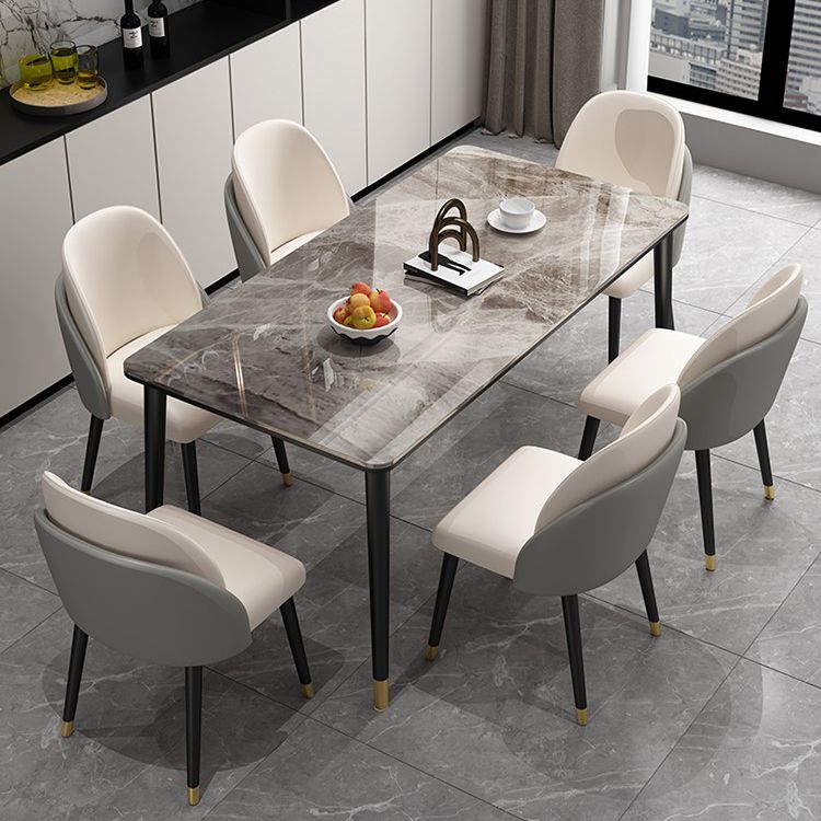 Glam Iron Dining Table Set 1/2/5/7 Pieces Rectangle Dinette Set with Sintered Stone Top