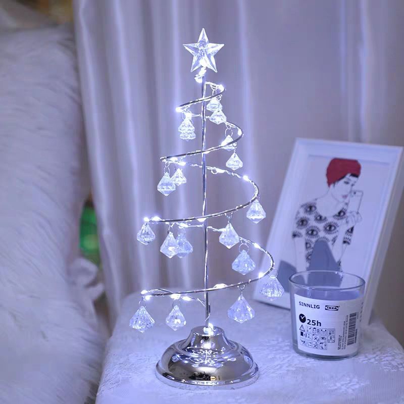 Lampada da tavolo per albero di Natale argento/oro Lampada da comodino moderna a LED in cristallo trasparente K9 per camera da letto
