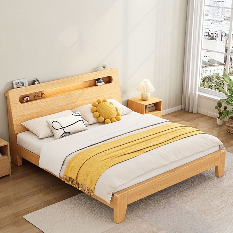 Panel Standard Bed in Natural Solid Wood Bed with Rectangular Headboard