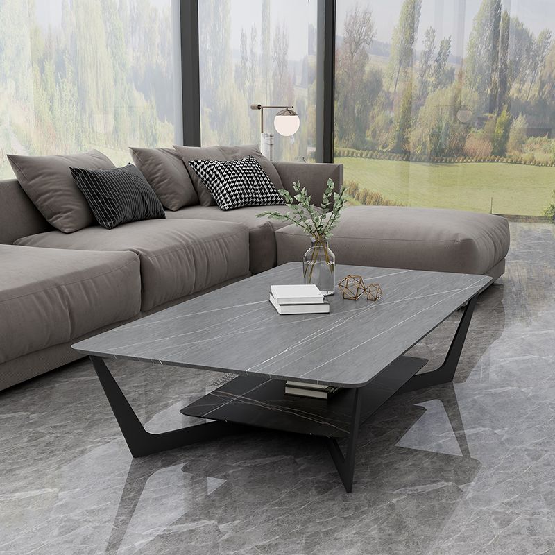 15.74" Tall Cross Legs Cocktail Table Grey/White Rectangular Coffee Table