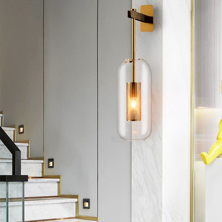 Modern Style Cylinder Wall Sconces Glass 1 Light Wall Mount Light Fixture