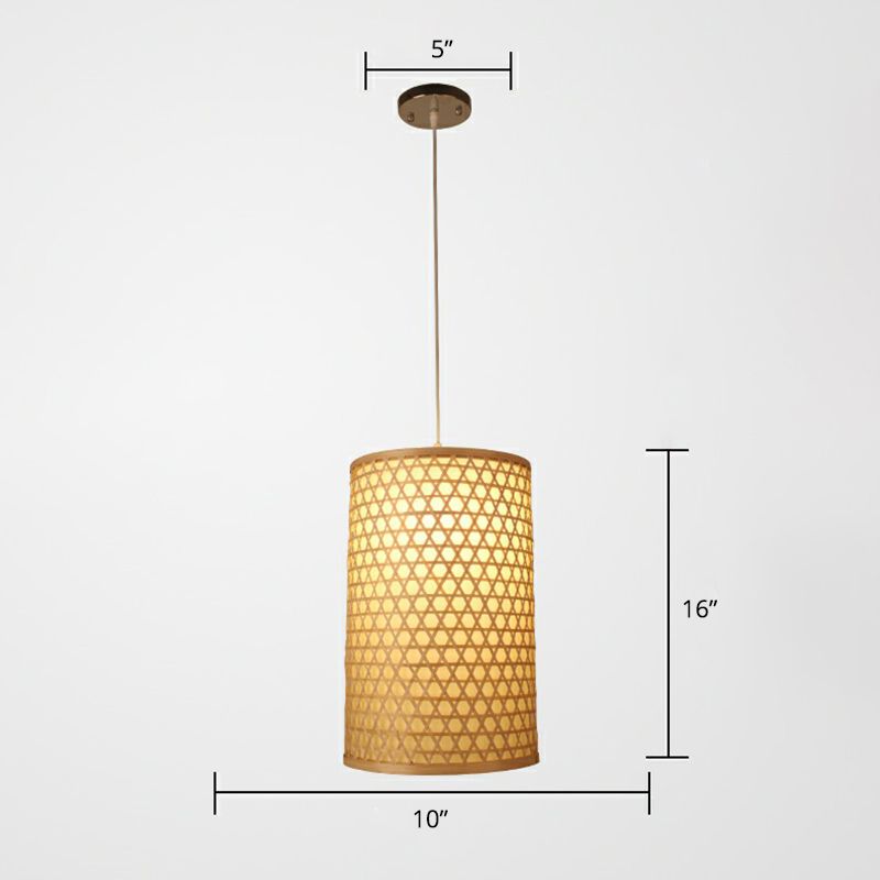 1 Bulb Restaurant Pendant Ceiling Light Simplicity Beige Pendulum Light with Cylinder Bamboo Shade