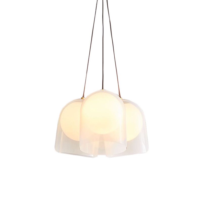 Bell Multi Pendant Light Modern White Glass 3 Lights Living Room Hanging Ceiling Lamp in Gold