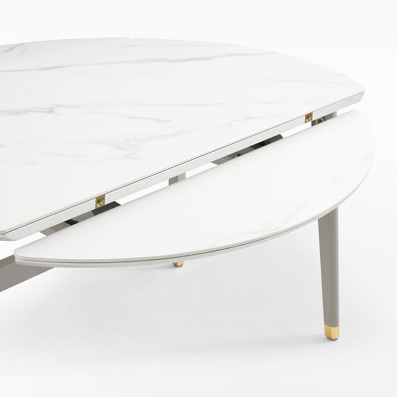 Contemporary White Round Stone Dining Table with Solid Wood Legs
