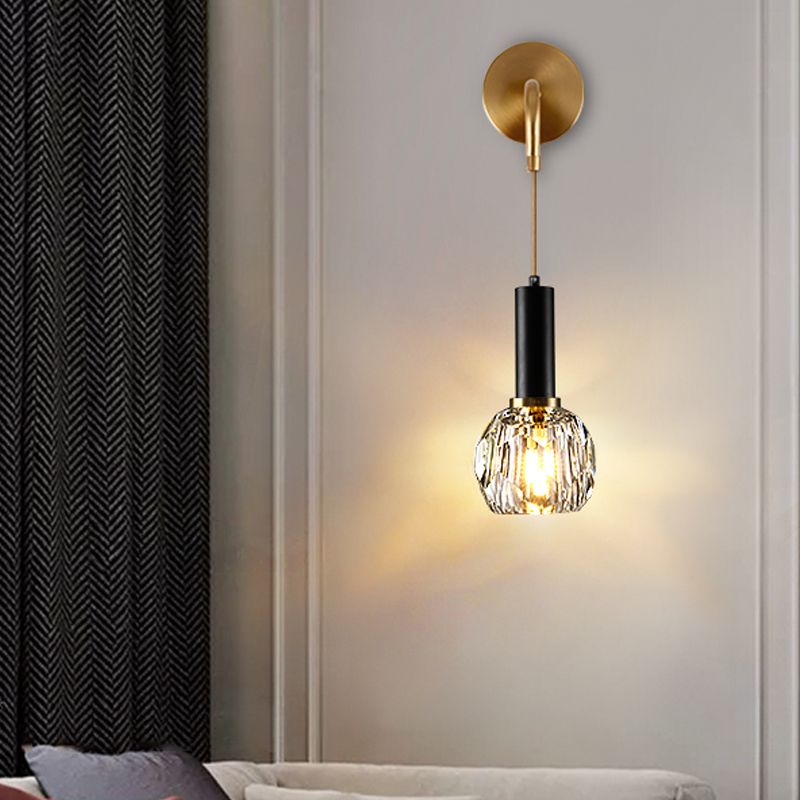 Nordic Metal Wall Light Globe Gold Wall Sconce with Crystal for Bedroom