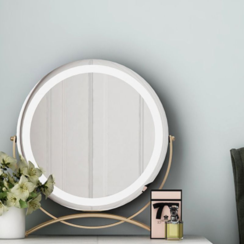 Glam Vanity Desk in White with Drawers Dressing Table with Metal Base