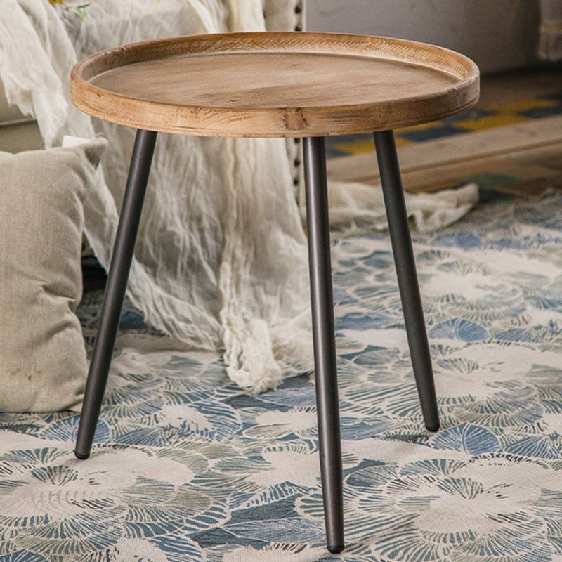 19.68" Tall Solid Wood Round Tray Top End Table Iron 3 Legs Side Table