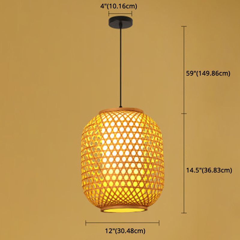 1 Light Lantern Hanging Light Fixtures Japanese Bamboo Ceiling Pendant for Restaurant
